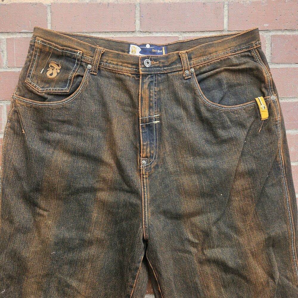 Vtg Barefox Y2K Relaxed Baggy Denim Jeans Rusty Brown Washed Embroidered